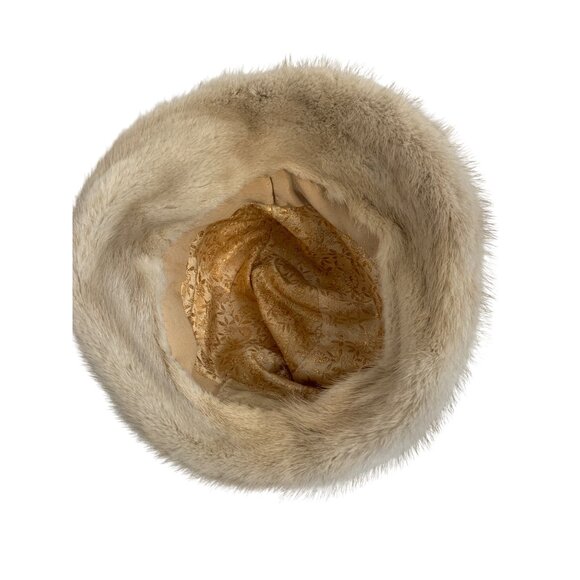 Vintage Champagne Genuine Mink Fur Bucket Hat Brim S 60s Mod Elegant 8965 - Picture 4 of 8